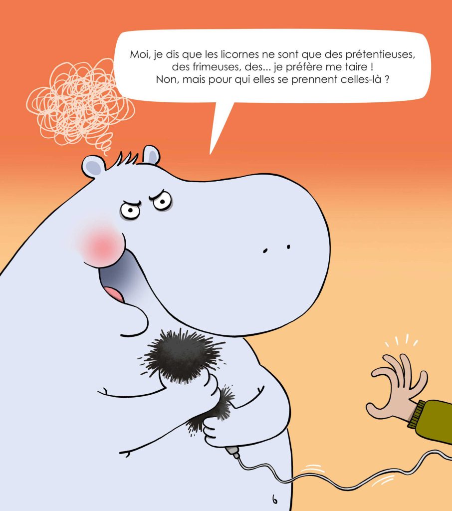 Une page illustrée du livre Y'en a marre de licornes aux éditions Les rêves d'Ily