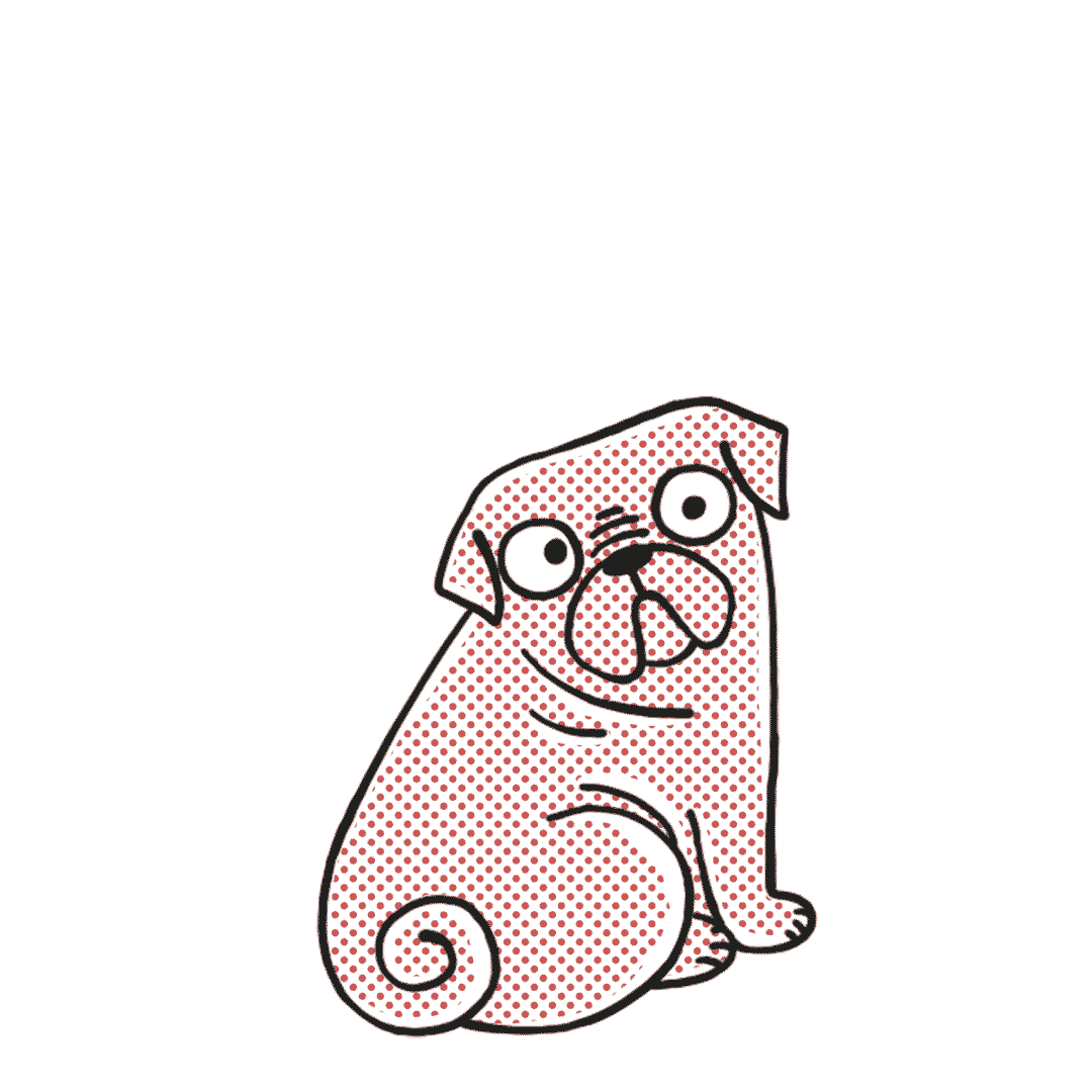 Animation d'un petit chien qui sourit en aboyant